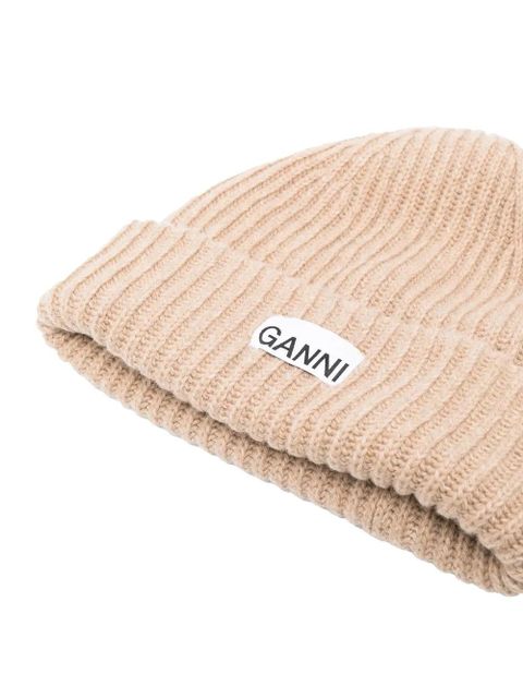 GANNI ribbed-knit beanie - Neutrals