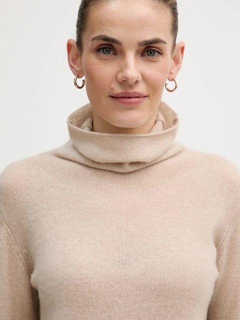 Joop! sweter kaszmirowy kolor beżowy lekki z golfem 30043675