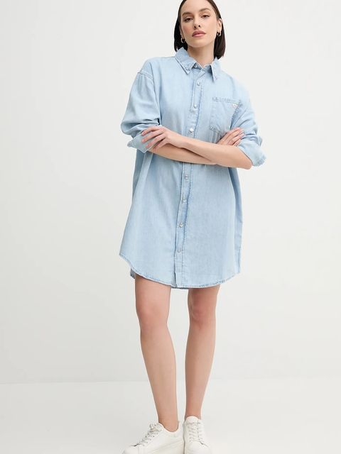 Calvin Klein Jeans sukienka z domieszką lnu kolor niebieski mini oversize J20J225172 - zdjęcie produktu nr 2