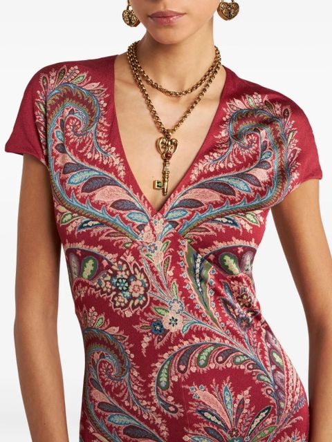 ETRO paisley-print short-sleeved maxi dress - Red