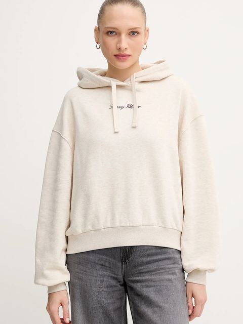 Tommy Hilfiger bluza damska kolor beżowy z kapturem z nadrukiem WW0WW47459 - zdjęcie produktu nr 1