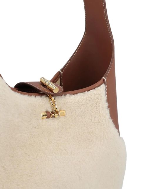 Loro Piana medium Bobbin shearling leather-trim shoulder bag - Neutrals