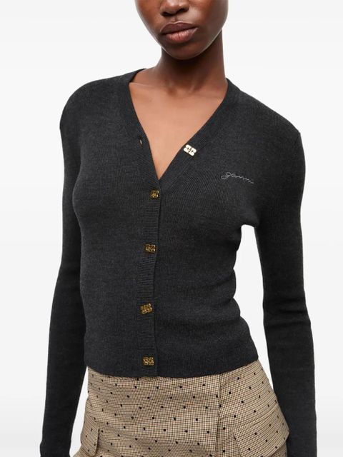 GANNI logo-embroidered cardigan - Black