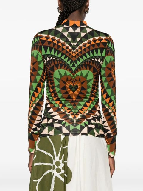 FARM Rio geometric heart print top - Green