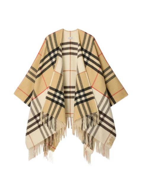 Burberry checked-pattern fringed-detail cape - Neutrals - zdjęcie produktu nr 1
