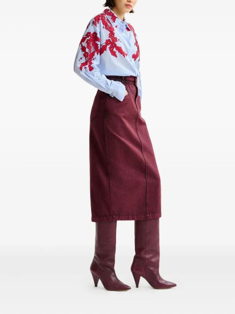 Essentiel Antwerp elasticated-waistband denim midi straight skirt - Red