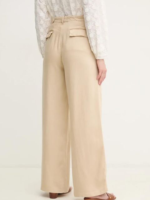 Pepe Jeans spodnie GOA damskie kolor beżowy szerokie high waist PL211834