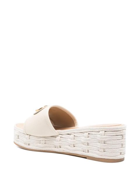 Valentino Garavani logo-plaque woven platform slides - White