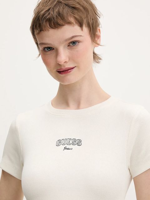 Guess Jeans t-shirt damski kolor beżowy W6RP21 KA0H1