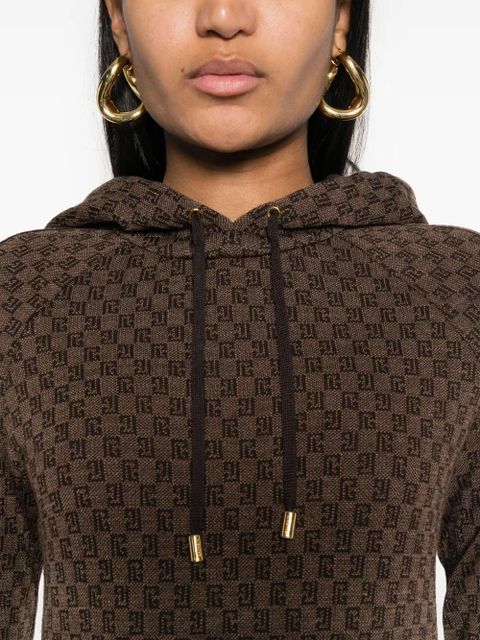 Balmain PB Monogram-jacquard wool hoodie - Brown