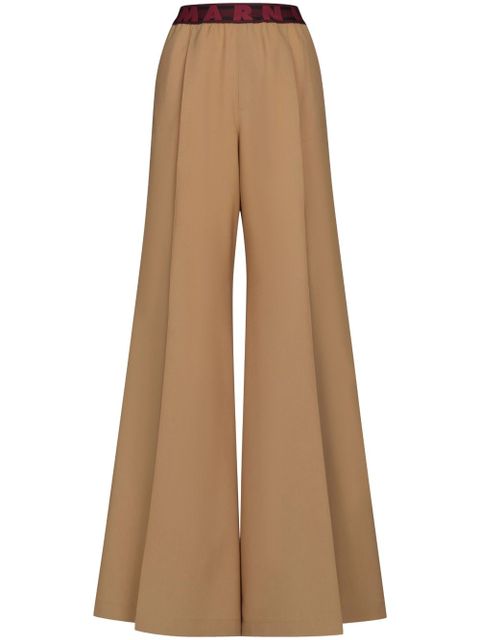 Marni logo-waistband wool flared trousers - Brown - zdjęcie produktu nr 1