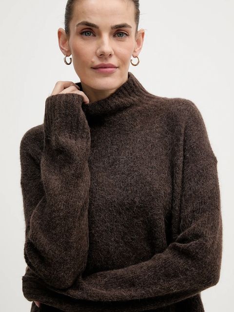 Mos Mosh sweter z dodatkiem wełny Erim damski kolor brązowy ciepły z golfem 175400