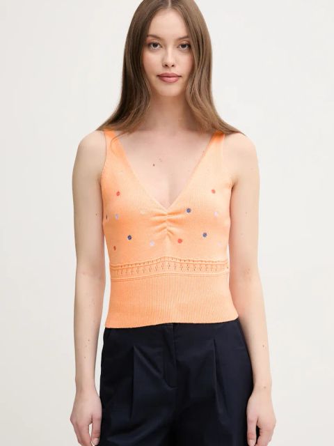 United Colors of Benetton top bawełniany kolor pomarańczowy 10C1EH01A