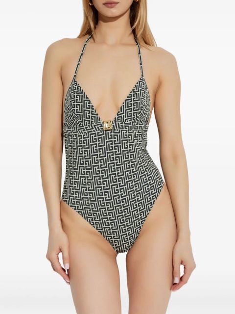 Balmain monogram-pattern swimsuit - Black