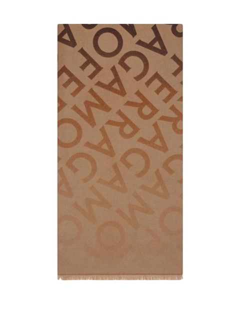 Ferragamo logo intarsia-knit fringed scarf - Neutrals