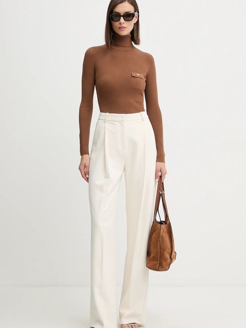 Elisabetta Franchi sweter z dodatkiem jedwabiu damski kolor brązowy lekki z golfem MK11B56E2