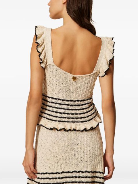 TWINSET striped-detail ruffled blouse - Neutrals