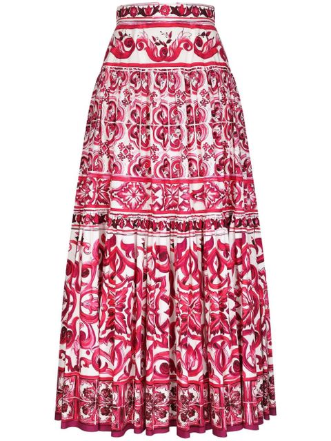 Dolce & Gabbana Majolica-print pleated maxi skirt - Red - zdjęcie produktu nr 1