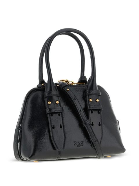 PINKO adjustable handle love birds bowling handbag - Black