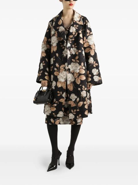 Dolce & Gabbana rose-print square-neck midi dress - Black