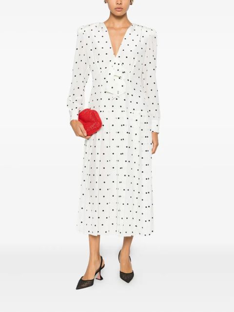 Alessandra Rich polka dot pleated midi dress - White