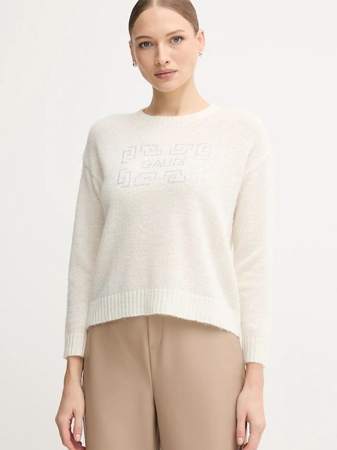 Gaudi sweter z dodatkiem wełny damski kolor beżowy 521BD53009 - zdjęcie produktu nr 1