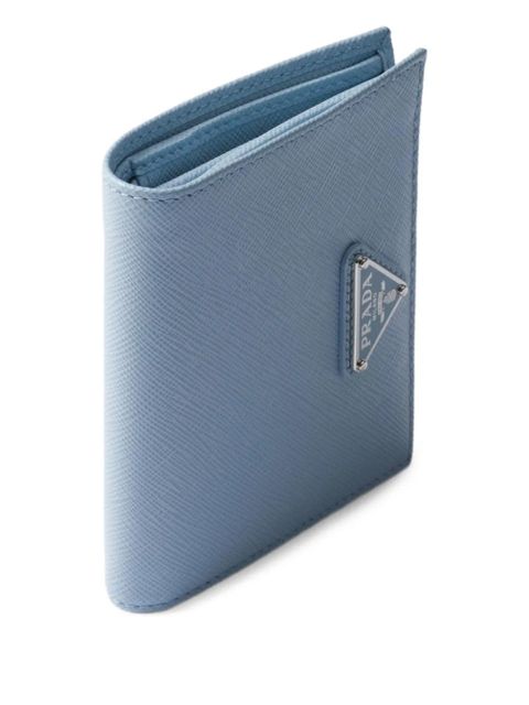 Prada small triangle-logo leather wallet - Blue