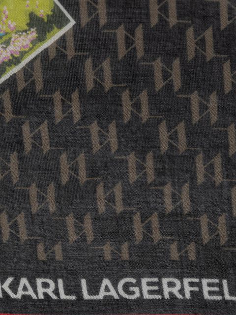 Karl Lagerfeld chusta z domieszką jedwabiu IKON MONOGRAM damska kolor czarny wzorzysta B1W33032
