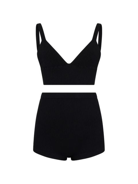 Valentino Garavani ribbed v-neck top and shorts set - Black - zdjęcie produktu nr 1