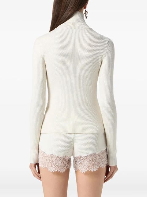 Blumarine lace-embroidered turtleneck jumper - White - zdjęcie produktu nr 2