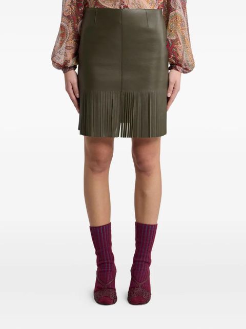 ETRO leather fringed mini skirt - Green