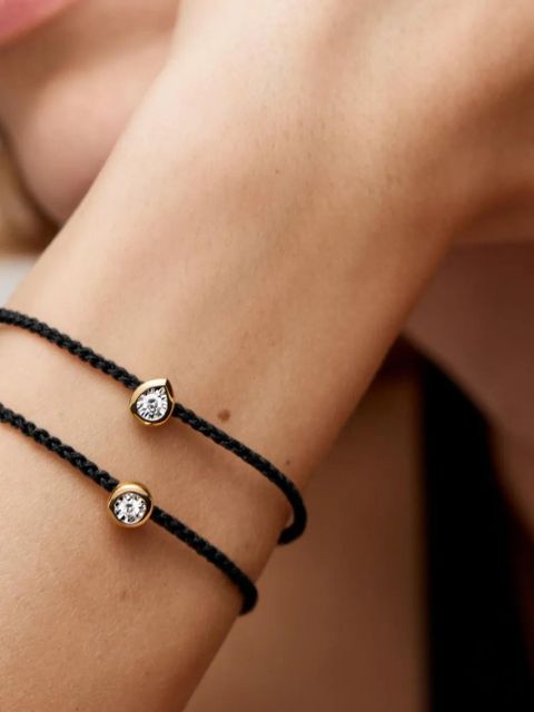 Monica Vinader gold-bead solitaire diamond bracelet - Black