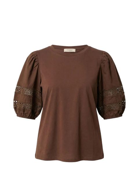 TWINSET lace-detail puff-sleeve T-shirt - Brown - zdjęcie produktu nr 1