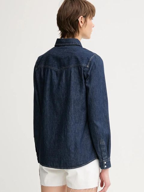 United Colors of Benetton koszula jeansowa damska kolor niebieski regular z kołnierzykiem klasycznym - zdjęcie produktu nr 2