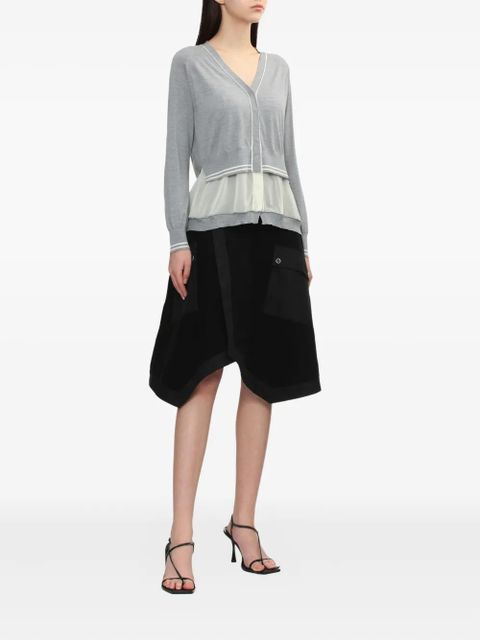 3.1 Phillip Lim chiffon-trim V-neck wool cardigan - Grey - zdjęcie produktu nr 2