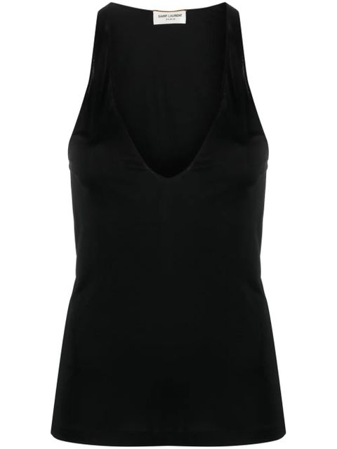 Saint Laurent plunging satin tank top - Black - zdjęcie produktu nr 1