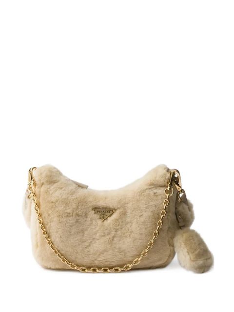 Prada mini Re-Edition shearling shoulder bag - Neutrals - zdjęcie produktu nr 1
