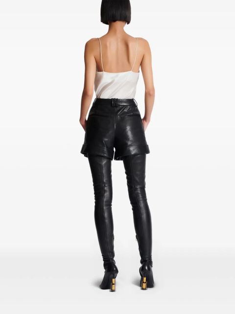 Balmain pleated leather shorts - Black