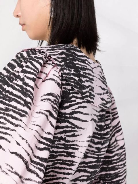 GANNI stripe print V-neck shirt - Pink