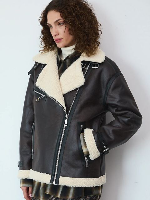 Medicine kurtka biker damska kolor brązowy przejściowa oversize