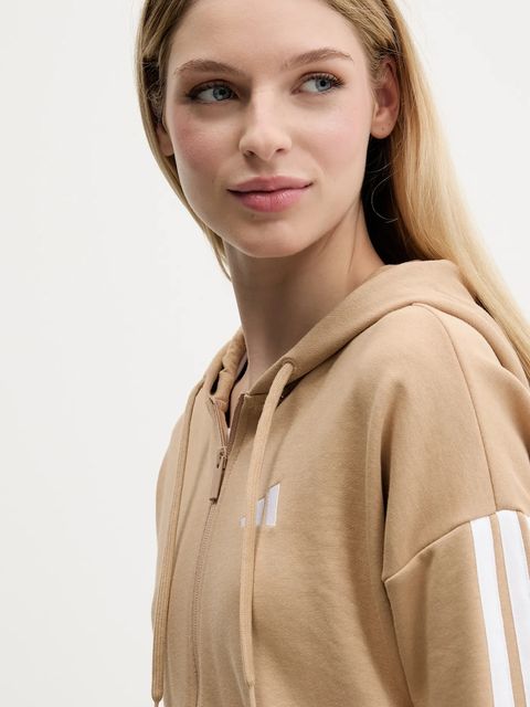 adidas bluza 3-Stripes damska kolor beżowy z kapturem z aplikacją JY3133