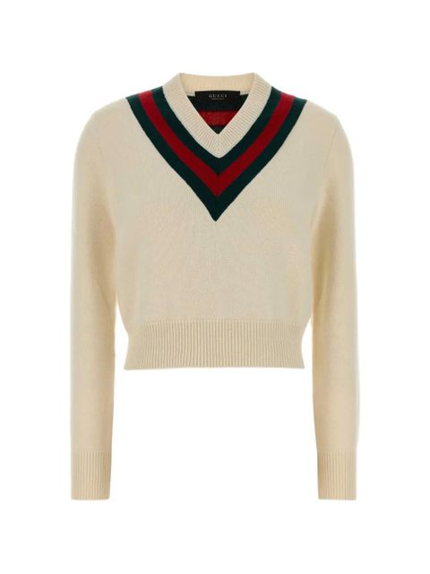 Gucci V-neck striped wool sweater - Neutrals - zdjęcie produktu nr 1