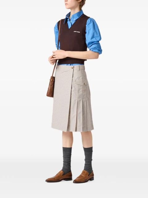 Miu Miu checked pleated midi skirt - Neutrals - zdjęcie produktu nr 2