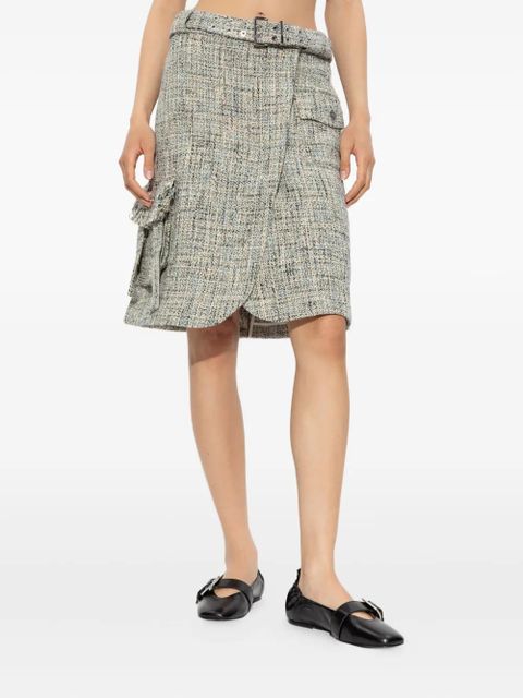 GANNI belted tweed mini skirt - Neutrals