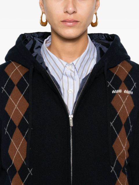 Miu Miu diamond-pattern hooded jacket - F000 navy