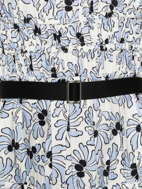 Prada floral-print belted midi dress - White