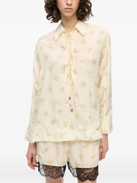 GANNI floral-print blouse - Neutrals