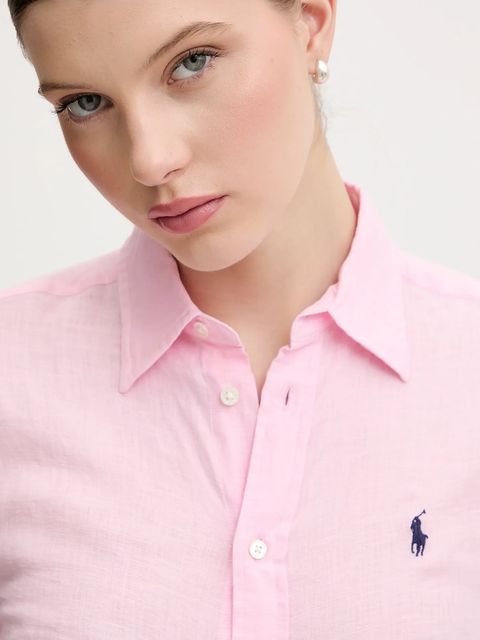 Polo Ralph Lauren koszula lniana kolor różowy relaxed z kołnierzykiem klasycznym 211970730