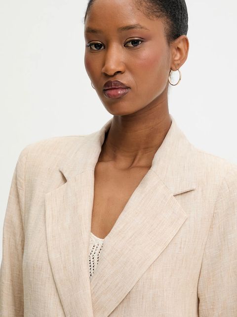 Answear.LAB marynarka kolor beżowy dwurzędowa gładka