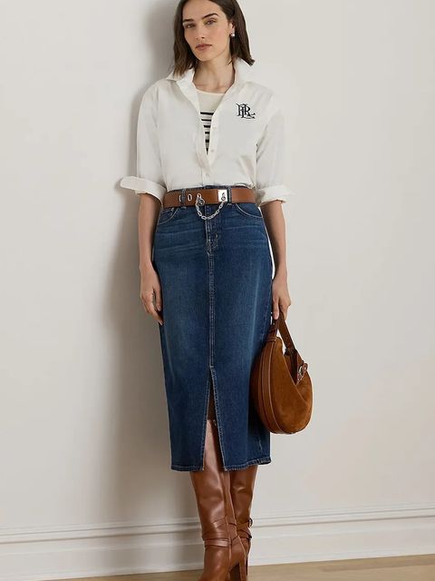 Lauren Ralph Lauren spódnica jeansowa kolor granatowy midi prosta 200979973 - zdjęcie produktu nr 1